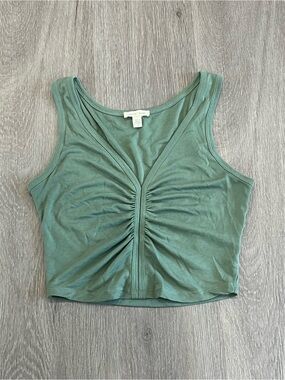 silence + noise Ruched V-Neck Crop Tank - Sage